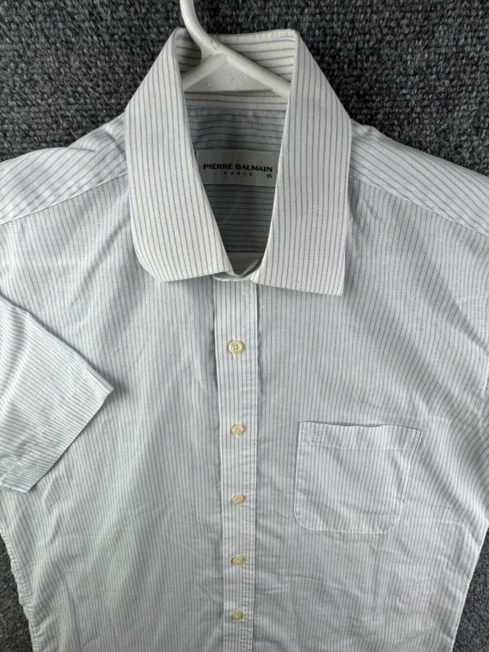 Balmain Paris Striped Blue Men Button Up Short Sleeve Shirt Cotton Blend Size 95